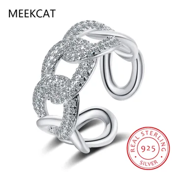 925 כסף סטרלינג מתכת שרשרת טבעת מתכווננת עבור נשים סילבר אופנה מנעול שרשרת טבעת הצהרה הלהקה תכשיטים BSR274