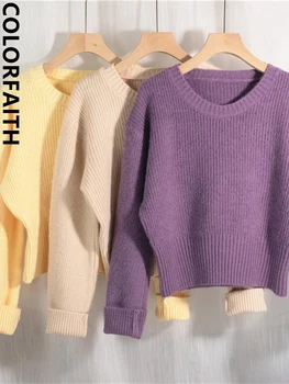 Colorfaith חדש 2022 Pullovers מינימליסטי אופנה קוריאנית אביב Autunm נשים שיק סוודר אלגנטית גברת מתוקה קצר מקסימום SW1184