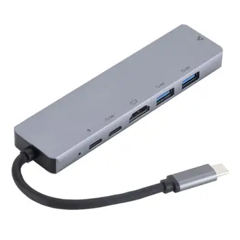 6-in-1 רכזת ה-USB Type-C ל-HDMI תואם משטרת טעינה USB 3.0 Hub עגינה מתאם USB Hub שושנה מתאם