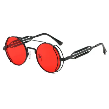 יוניסקס Steampunk משקפי שמש סגנון תעשייתי עגול דק מתכת מסגרת משקפי מגן